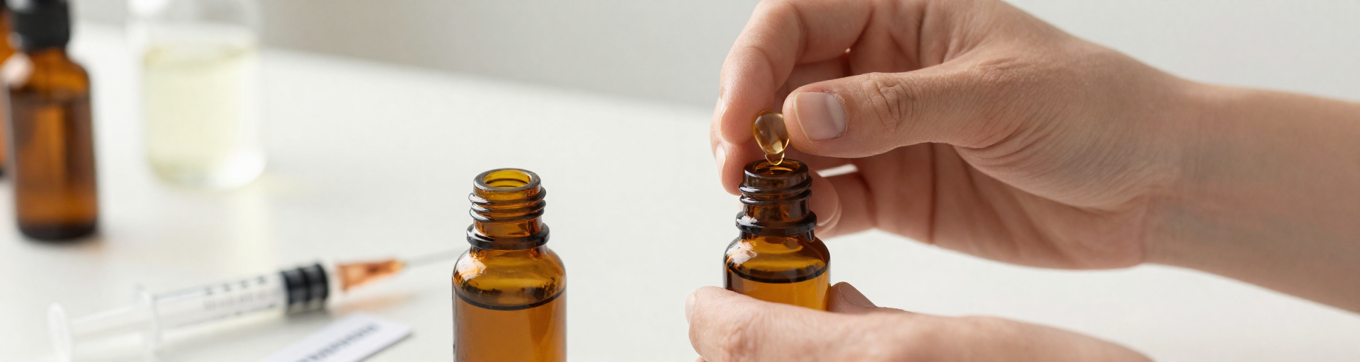 mains d aromatherapeute preparant une dilution