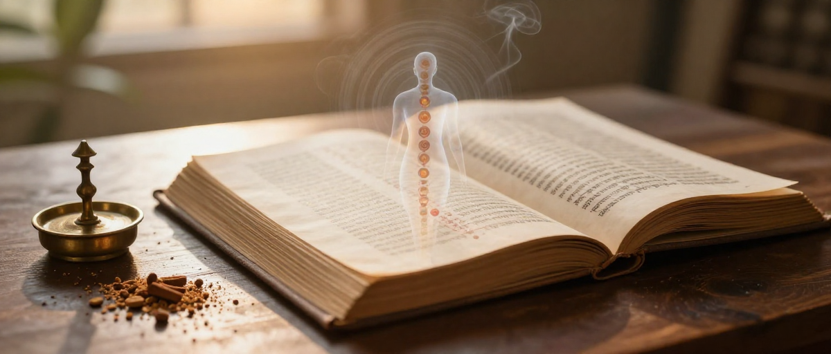 manuscrit ancien et chakras sur table
