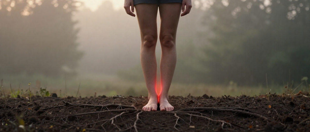 femme pieds nus en foret brumeuse