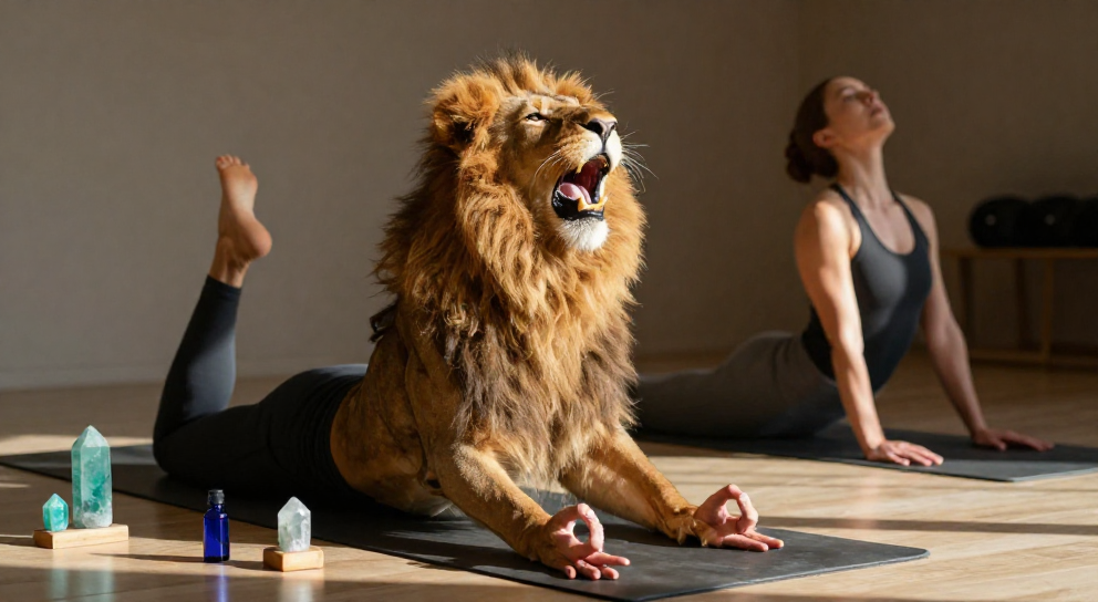 lion pose et cobra en yoga