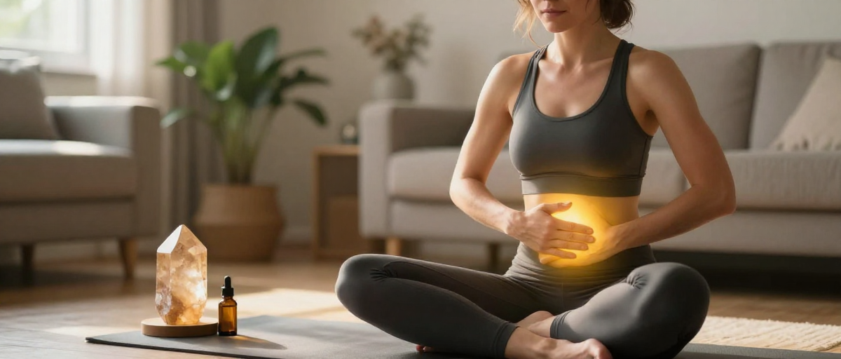 femme caucasienne en yoga chakra solaire