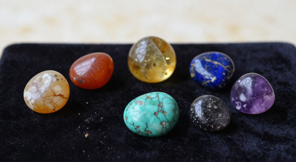 pierres chakra naturelles sur velours