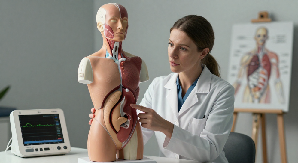 clinicienne expliquant plexus solaire