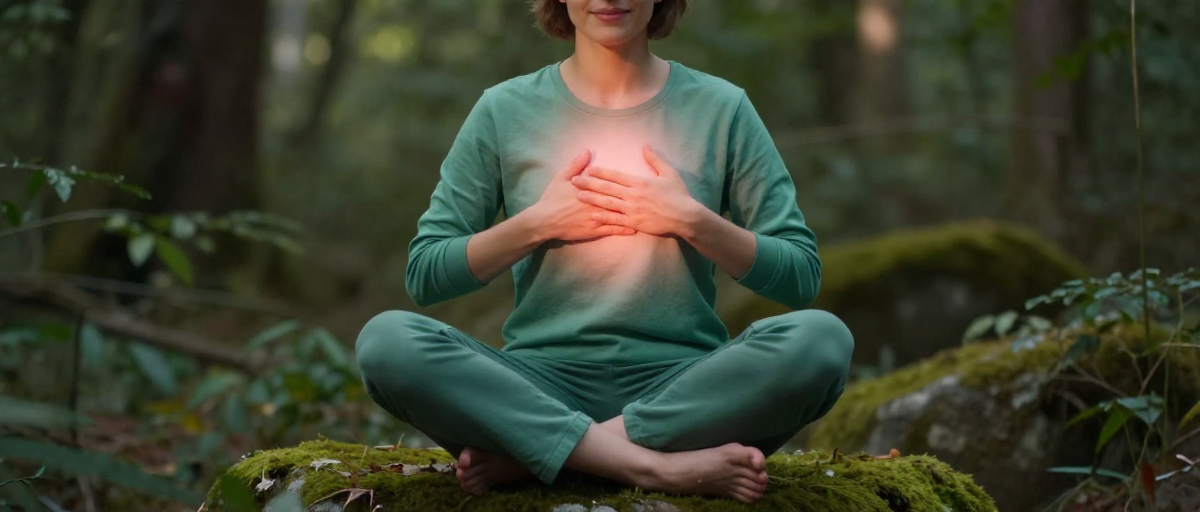 portrait meditation chakra du coeur en foret