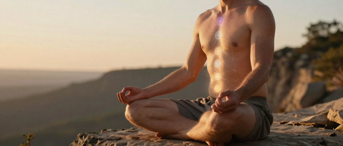 chakras en lotus sur falaise au coucher