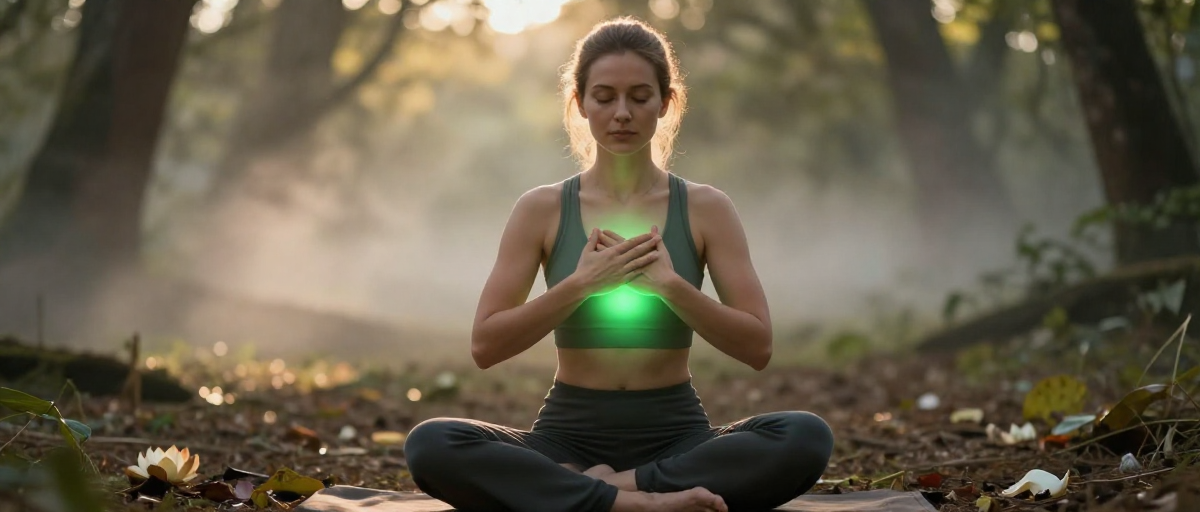femme meditante chakra du coeur lumineux