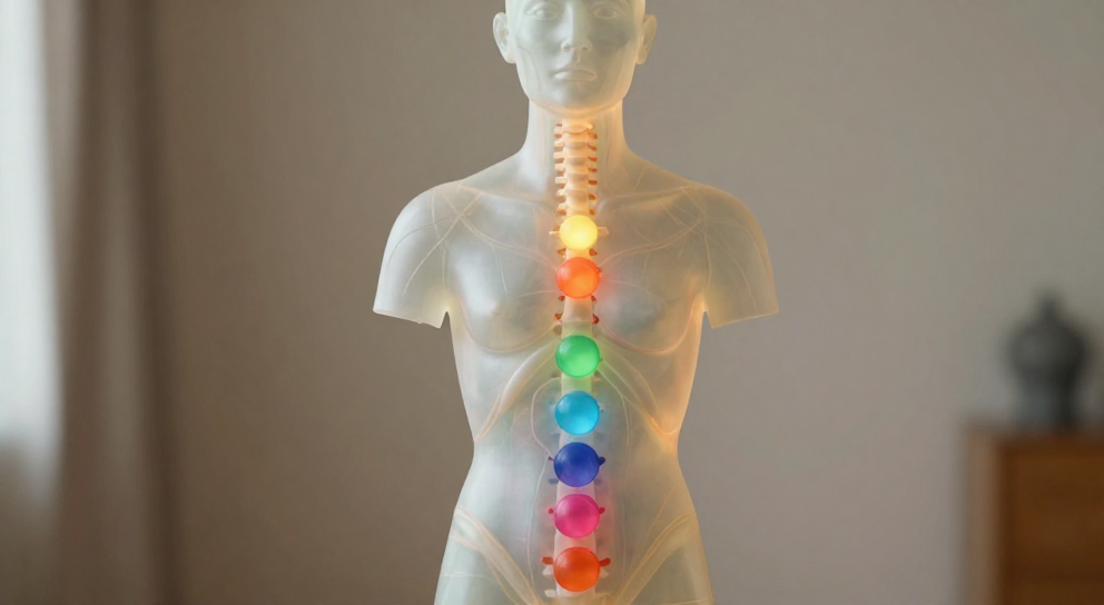 torse translucide chakras colores