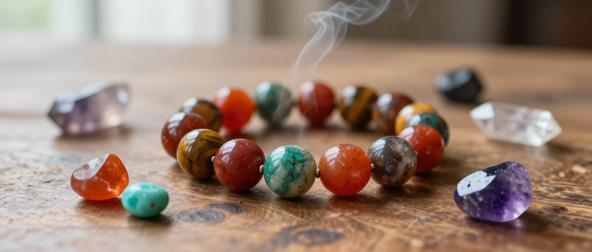 bracelet 7 chakras sur bois