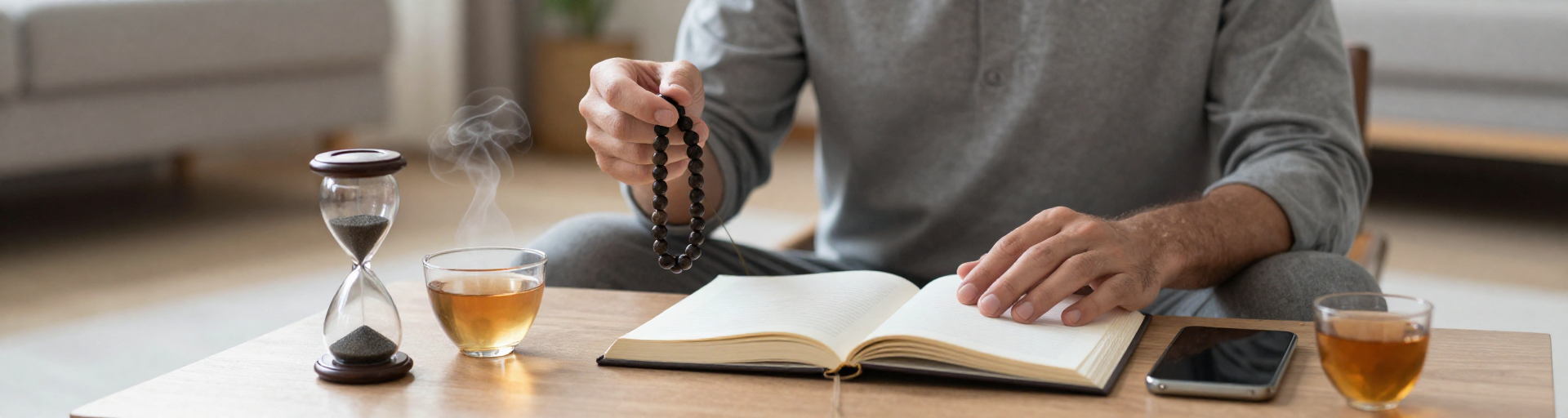 praticien meditant avec mala et journal
