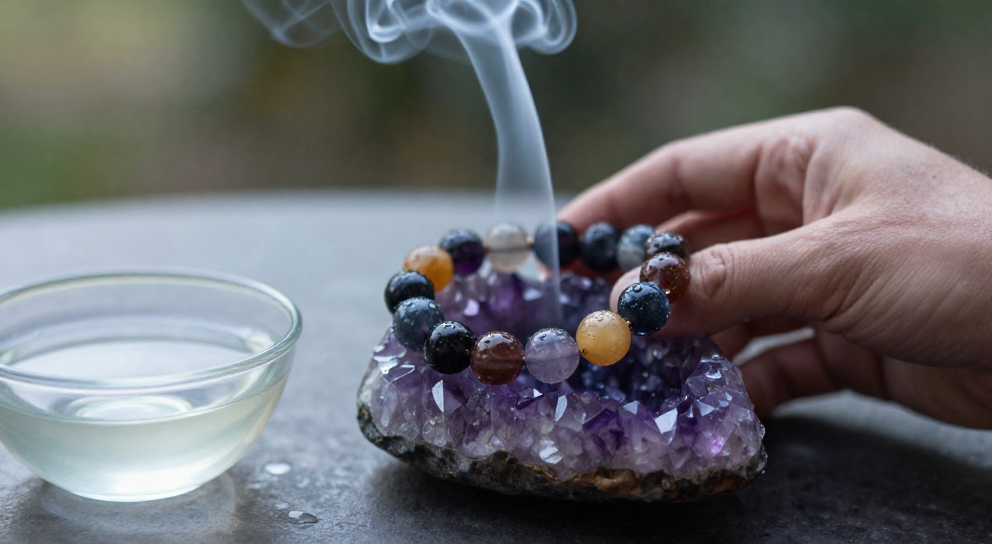 bracelet chakras sur amethyste geode