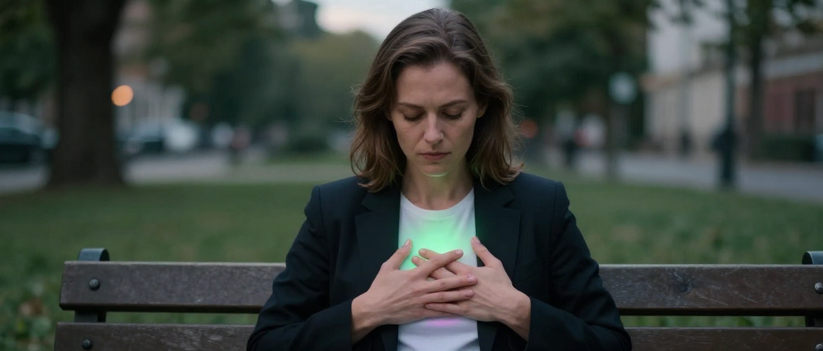 femme solitaire sur banc chakra du coeur