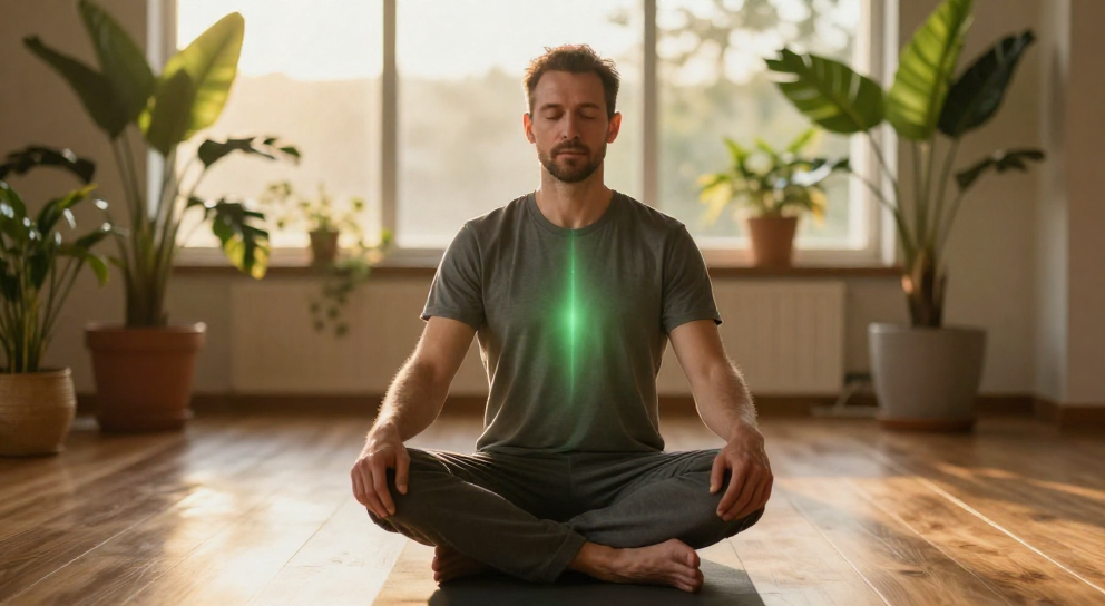 homme meditant chakra du coeur