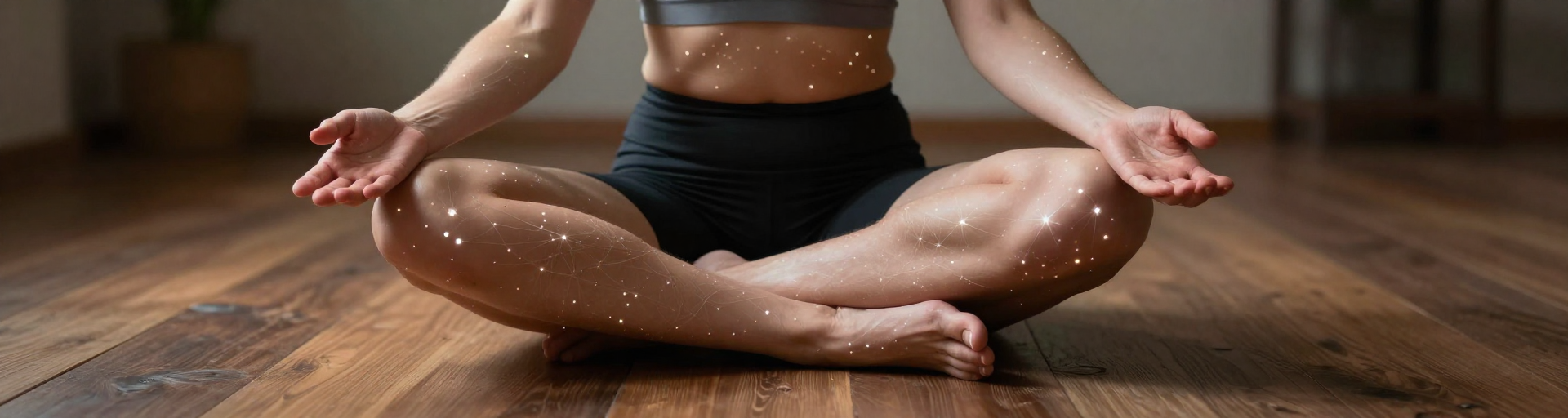 yoga chakras lumineux dans une piece sombre