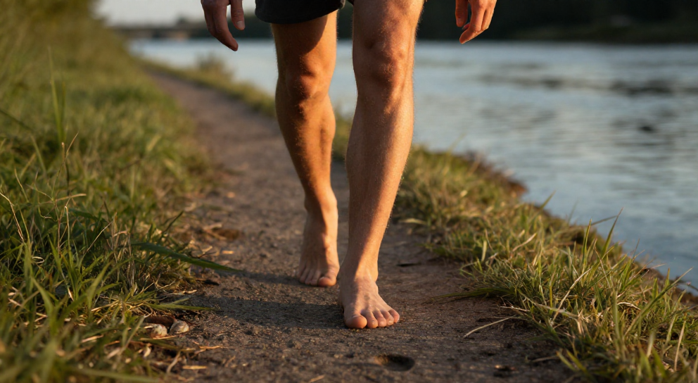 pieds nus sur le rivage dore
