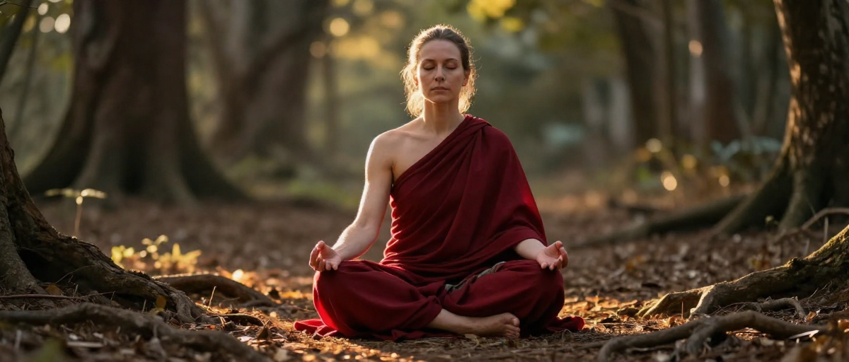 pratiquant yoga solitaire en foret doree