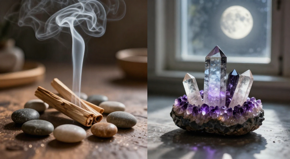 pierres purifiees et rechargees sur geode lumineuse