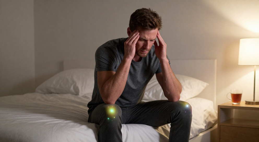 homme assis au lit nocturne