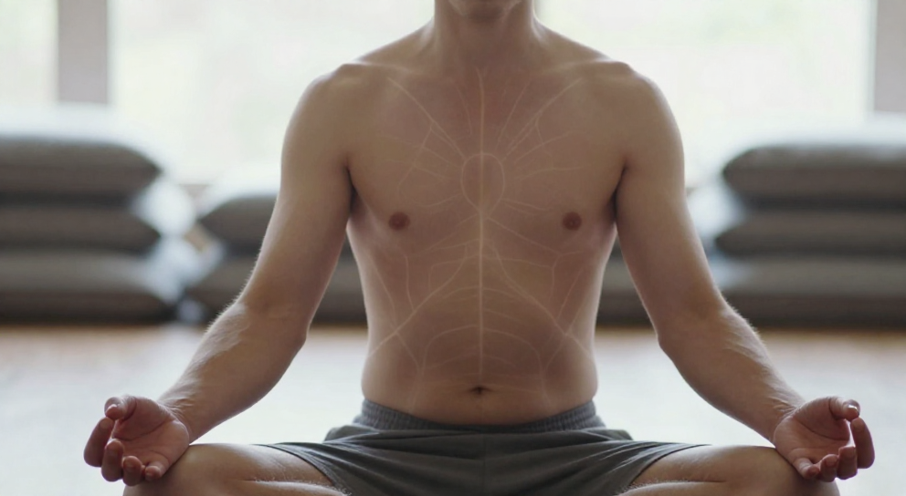 portrait meditateur en interieur calme