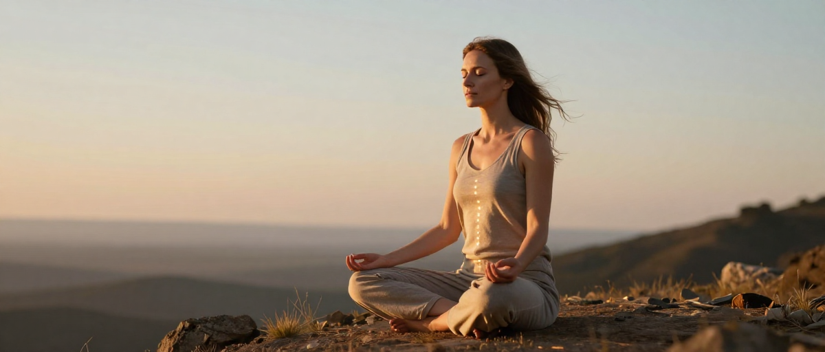 femme meditant avec chakras visibles