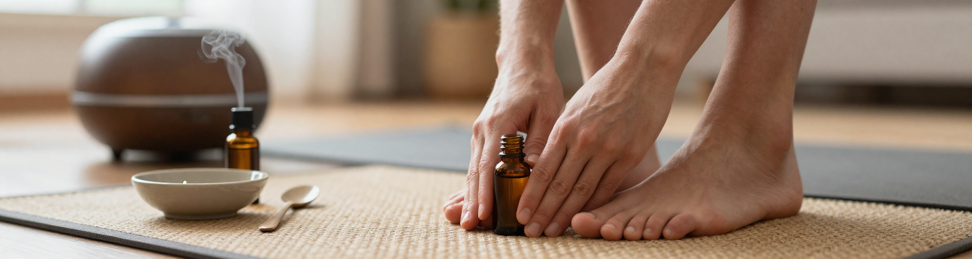 pieds masses avec huile et diffuseur
