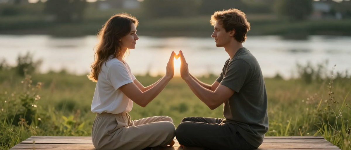couple sur rivage chakras lumineux