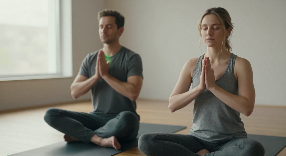 couple meditent sur des coussins
