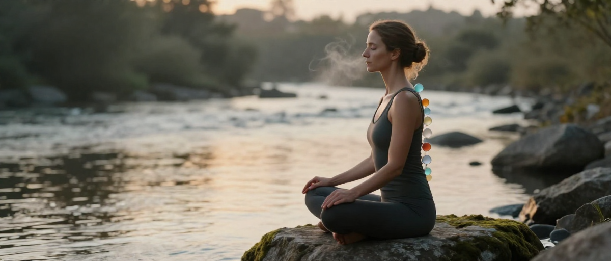 femme en meditation au lever du jour
