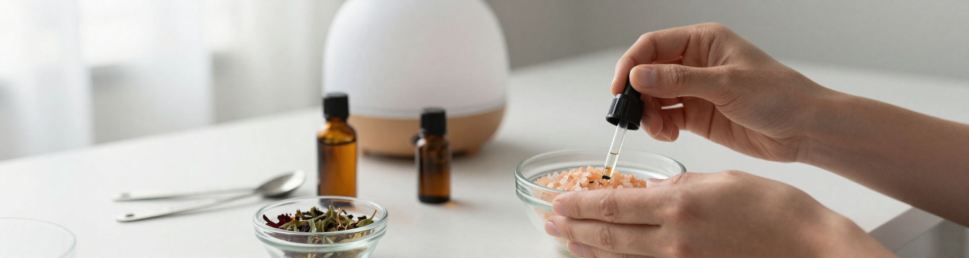 mains melangeant huiles aromatherapeutiques