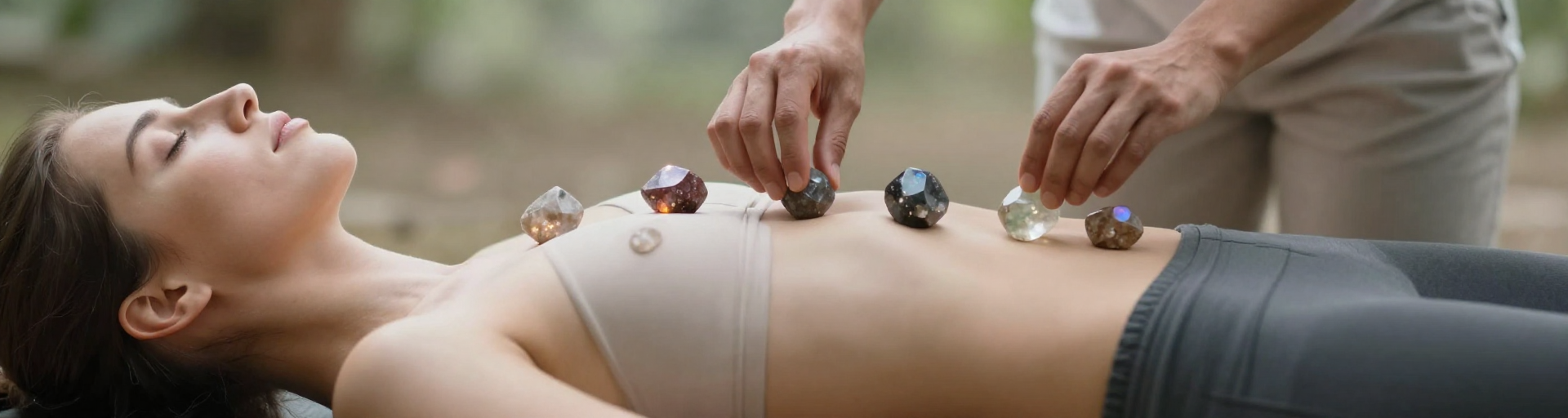 chakras et cristaux sur femme