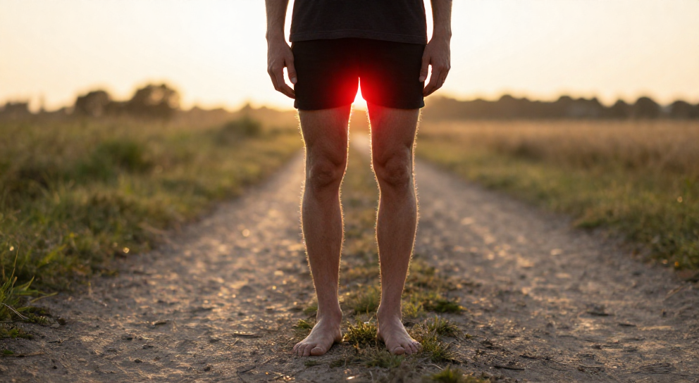 homme pieds nus sur chemin de terre