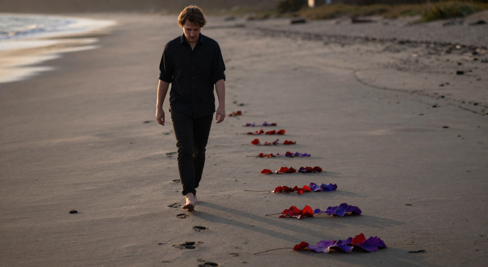 personne caucasienne contemplant sur plage crepuscule
