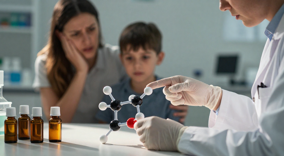 pharmacien pediatrique montrant modele moleculaire