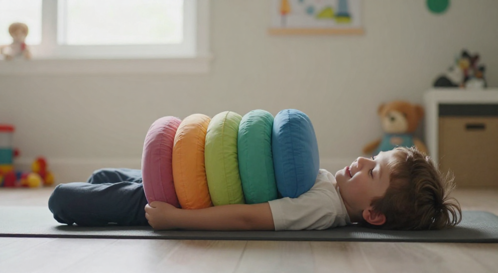 enfant caucasien sur tapis yoga