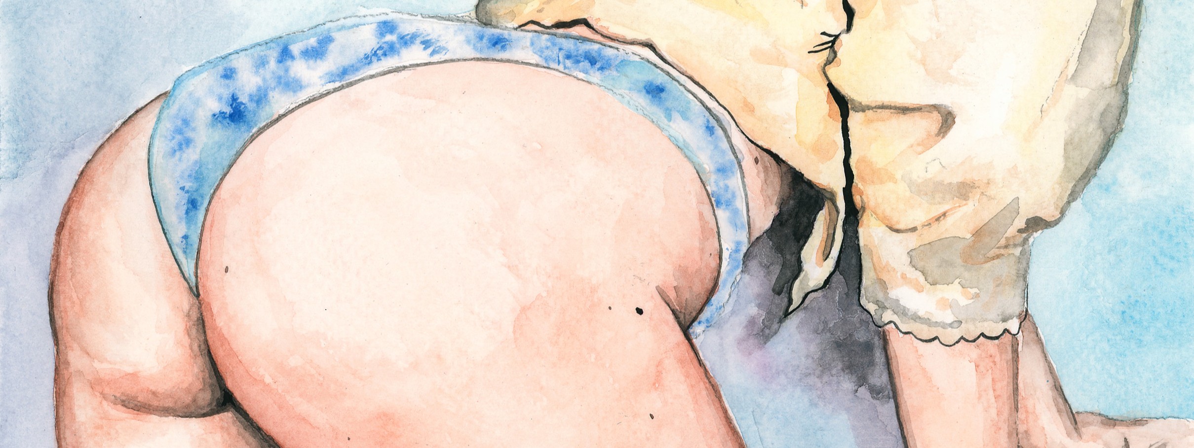 Aquarelle érotique représentant les fesses d'une femme 