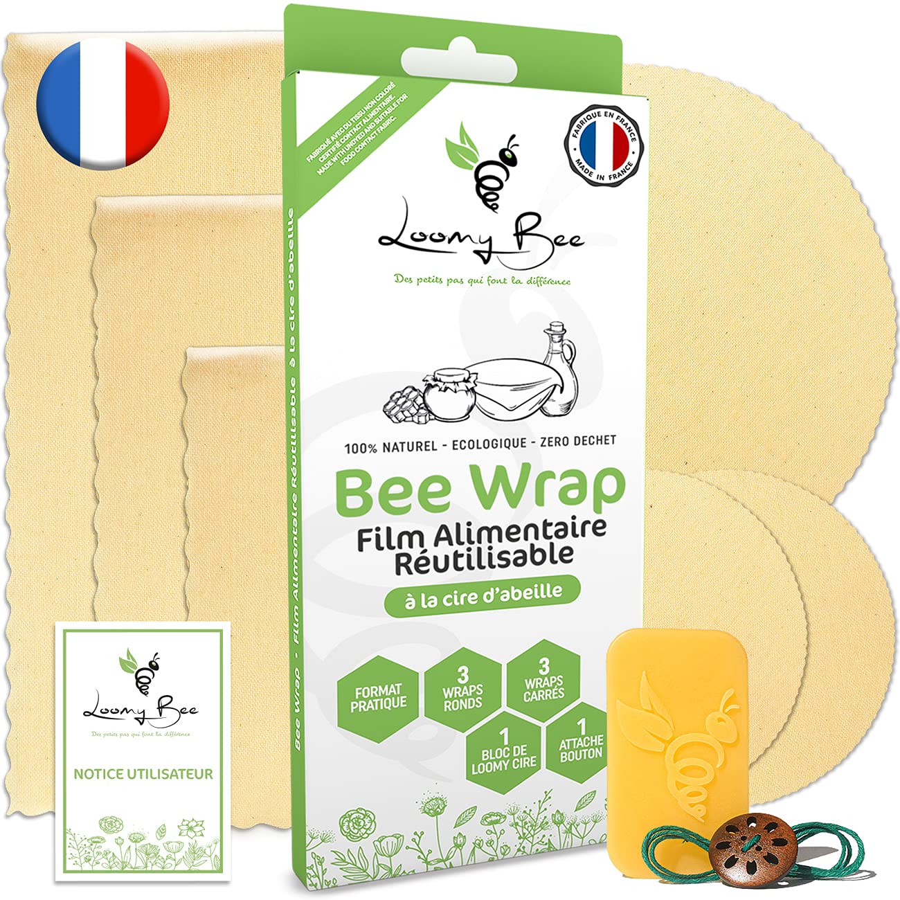 Wrap Beewrap écru naturel - emballage cire d'abeille réutilisable