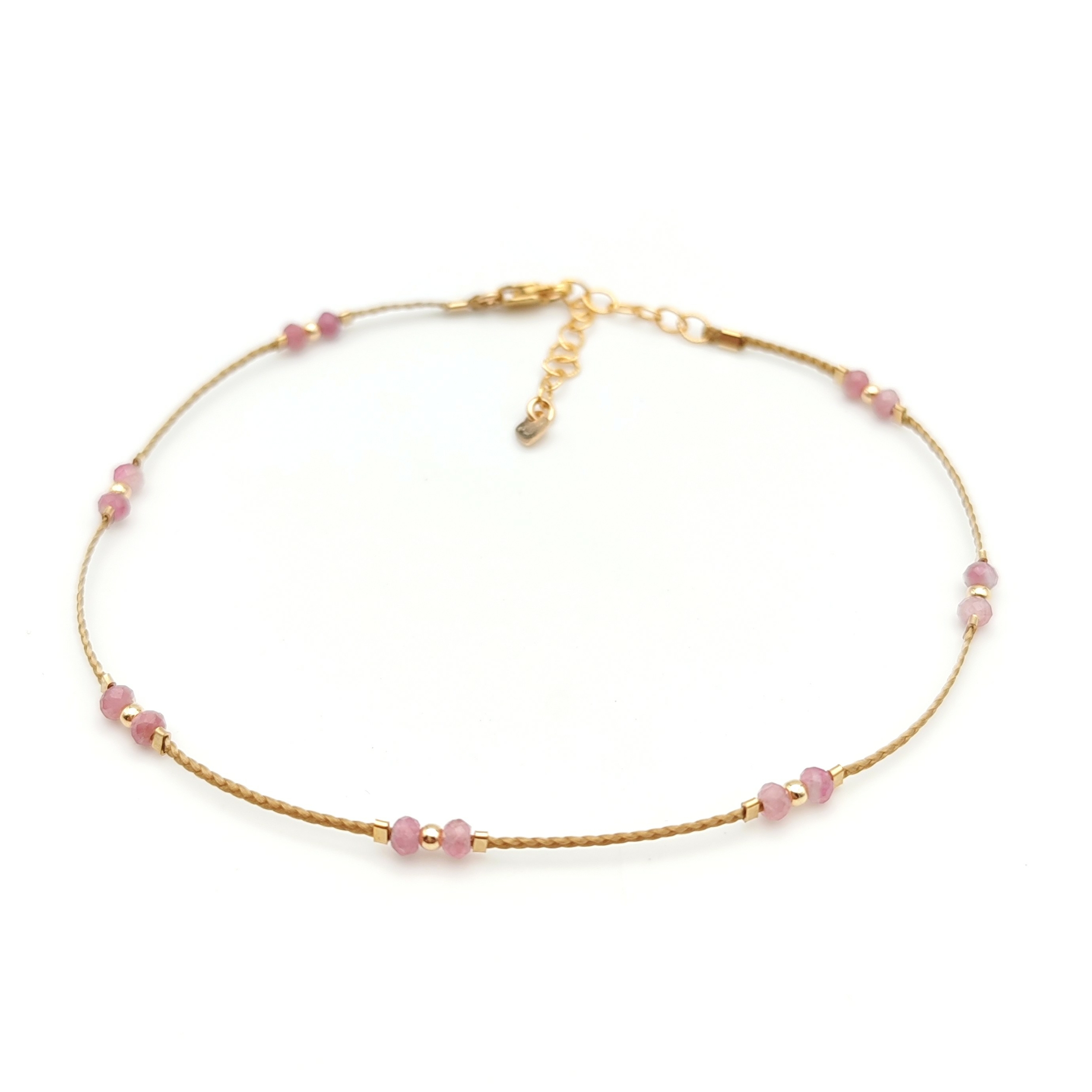 Bracelet de cheville tourmalines naturelles, cordon et perles en goldfilled carré 2