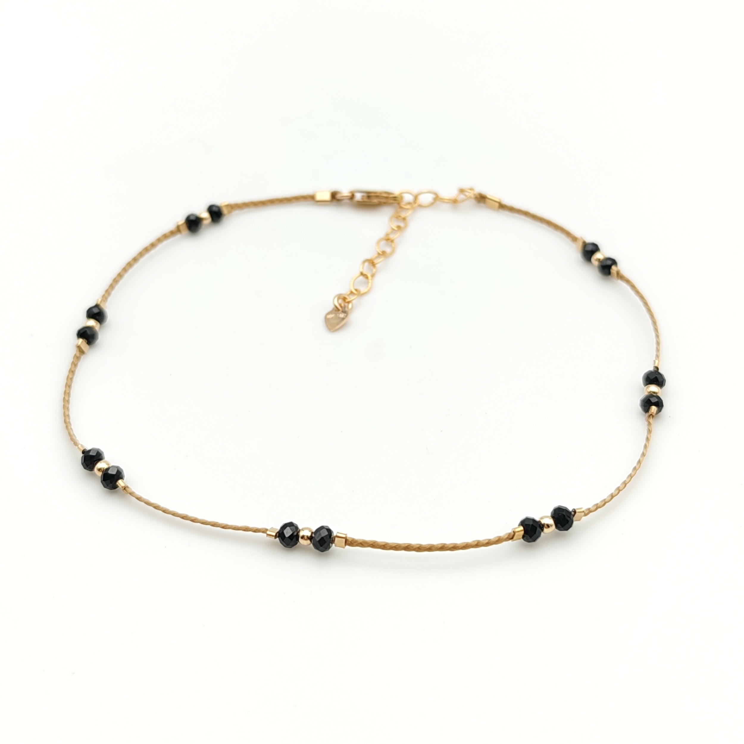 Bracelet de cheville spinelles naturelles, cordon et perles en goldfilled carré 2