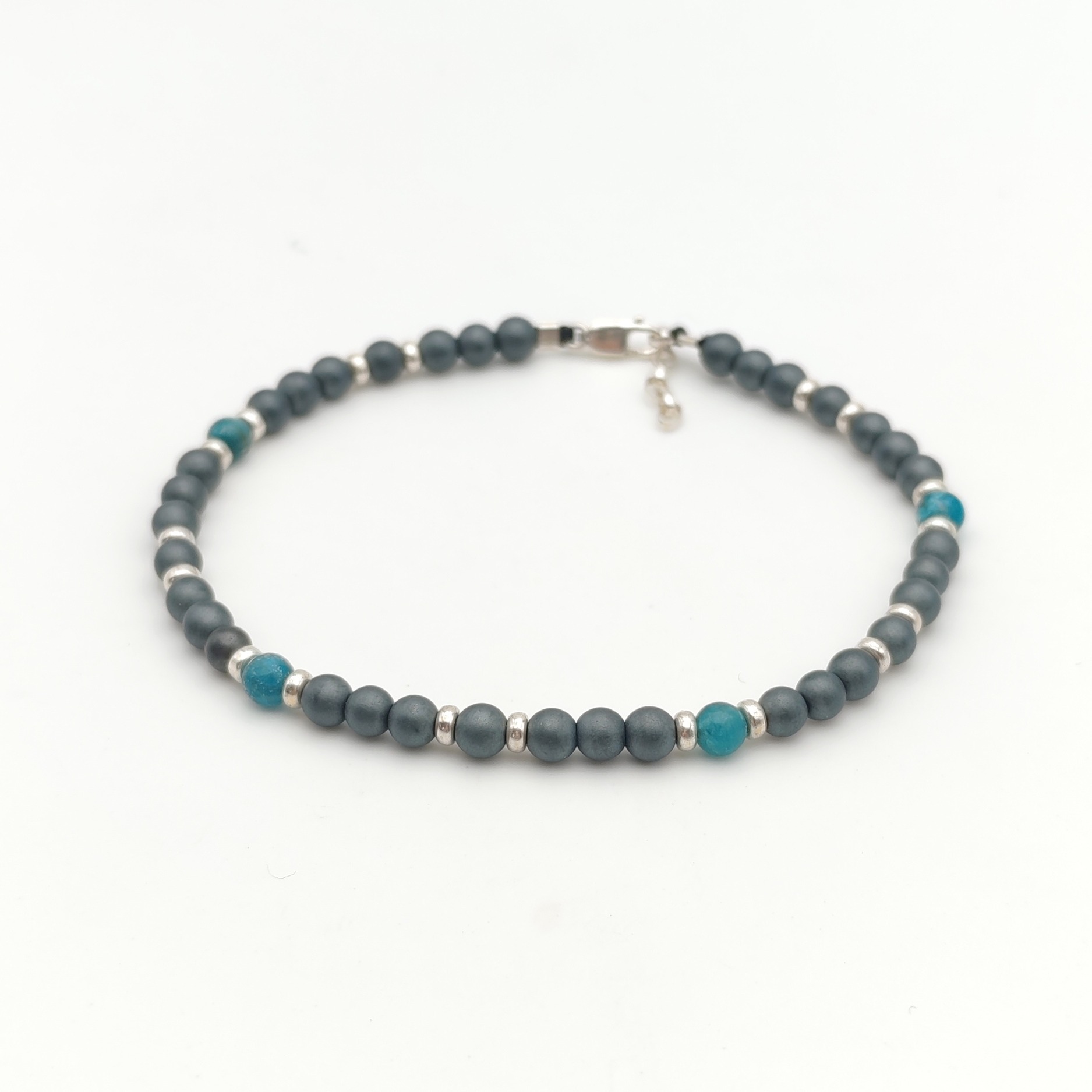 Bracelet stone free 4 mm hématite, apatite et argent