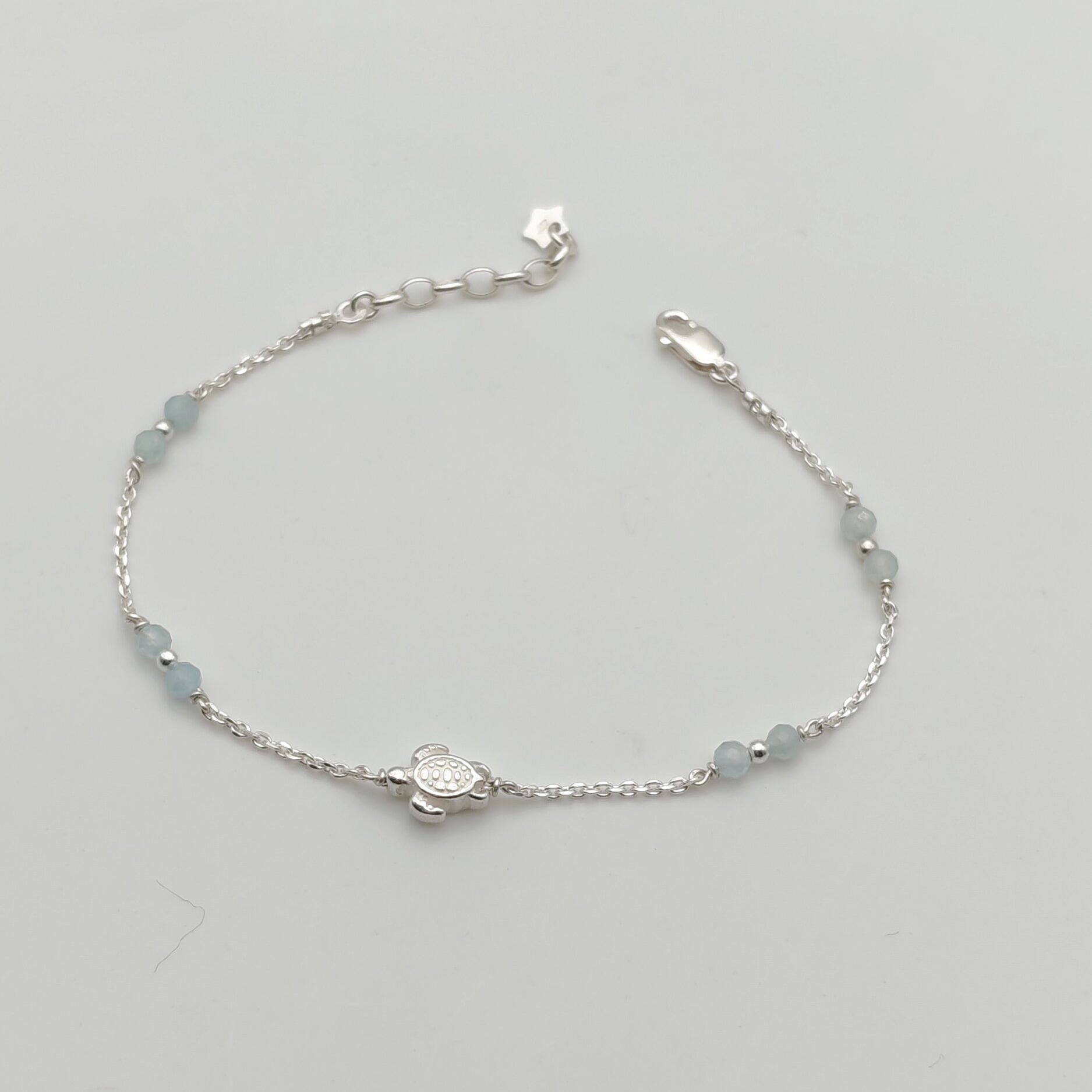 Bracelet Tortue Argent 925 et Aigue-Marine - Vue Globale