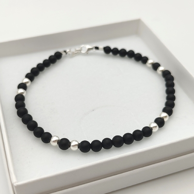 Bracelet stone free 4 mm onys et argent