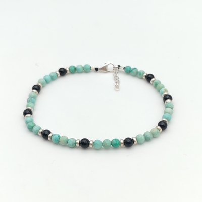 Bracelet stone free turquoise du Pérou, onyx et argent