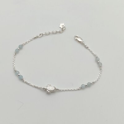 Bracelet Tortue Argent 925 et Aigue-Marine - Vue Globale