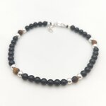 Bracelet de protection pour homme en perles de 4 mm dobsidienne noire et œil de tigre, avec finitions et fermoir en argent 925.