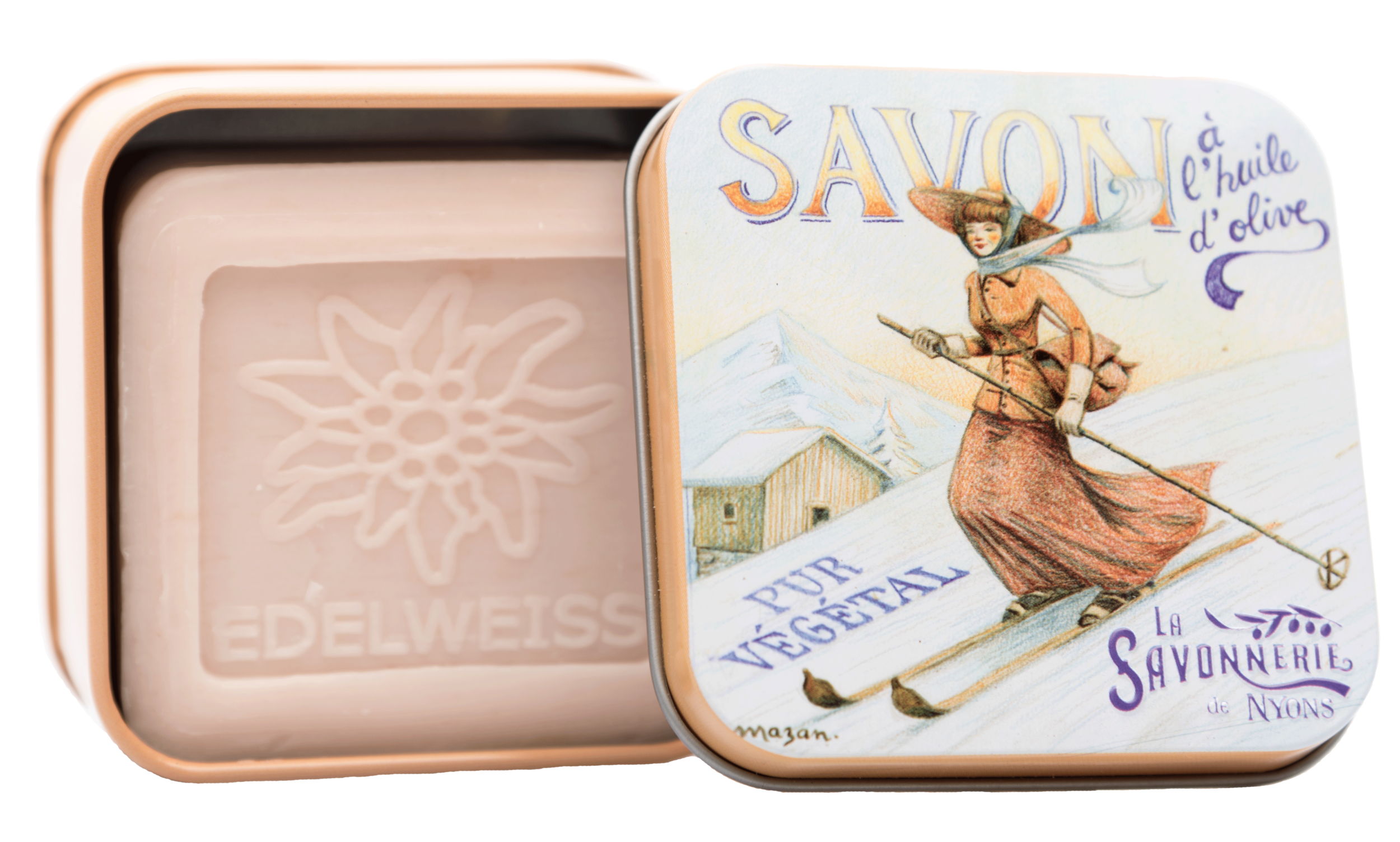 3.5oz Edelweiss Soap in Skiing Tin Box