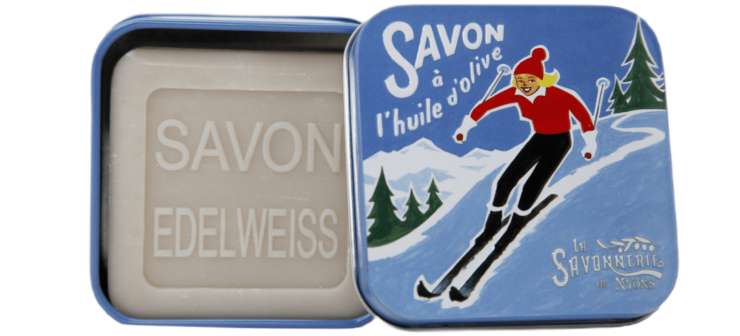 3.5oz Edelweiss Soap in alpine ski Tin Box