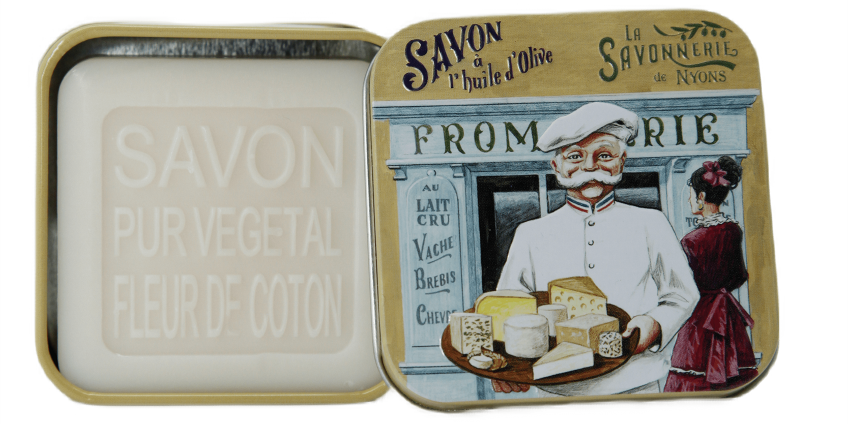 3.5oz Cotton Flower Soap in cheese maker Tin Box