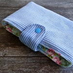 Housse livre de poche velours bleu clair bleu roses