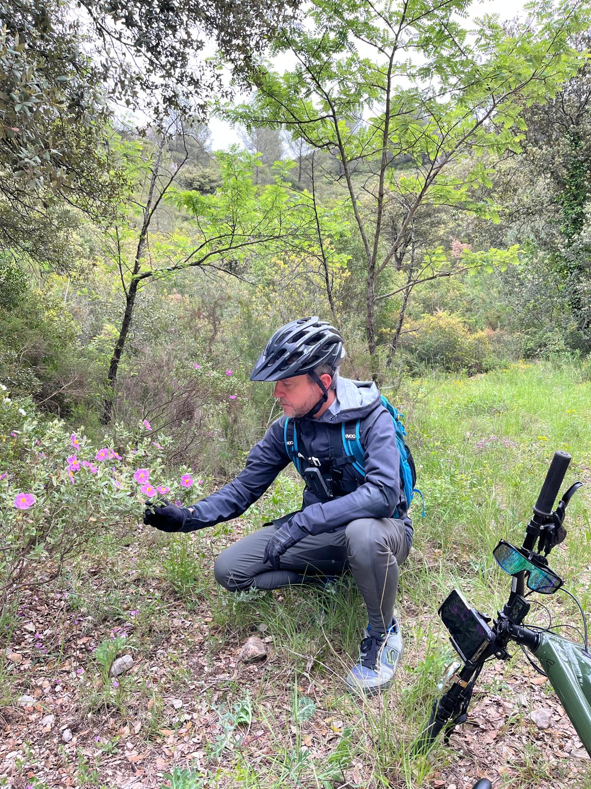 Cycliste contemplatif regardant le paysage lors d'une sortie VTT avec KOLOLULU
