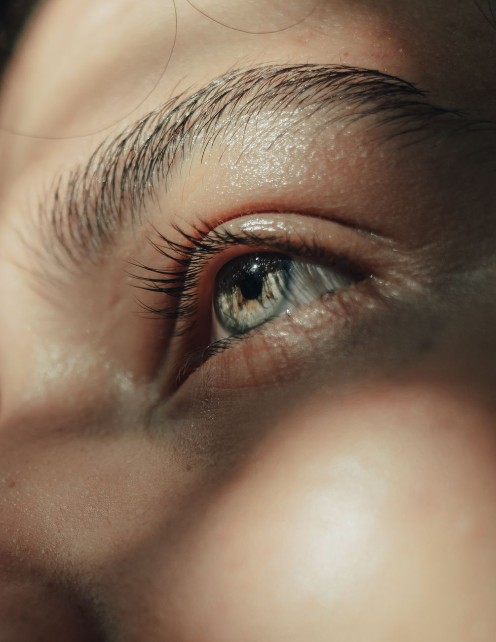 gros plan sur les yeux bleus d une femme illumines par le soleil