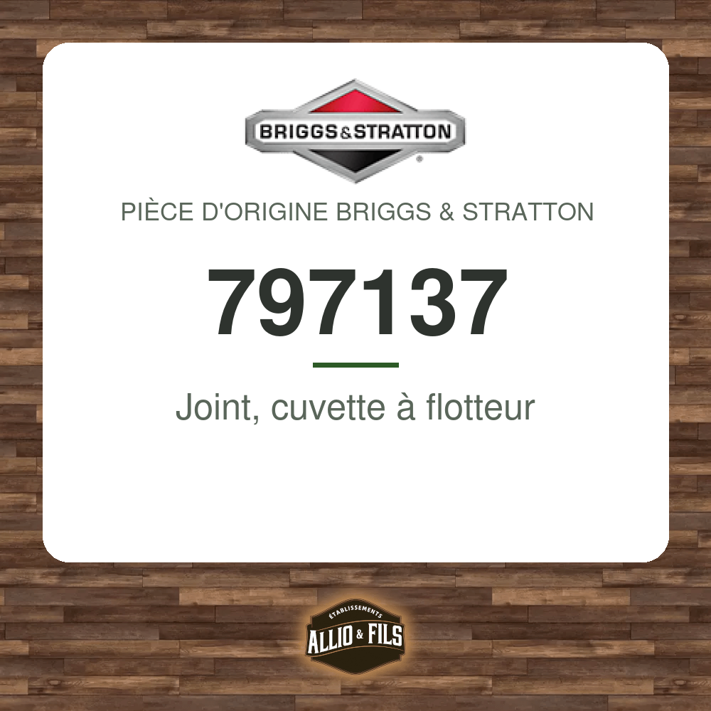 Joint, cuvette à flotteur - Briggs & Stratton 797137